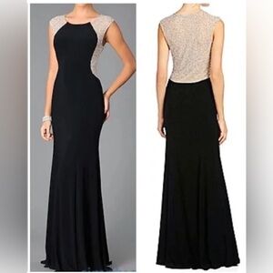 XSCAPE Caviar Beaded Rhinestone Mesh Illusion Panel Jersey Formal Gown Prom 6